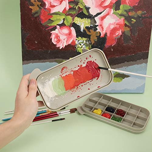 18 mixing wells, 16 slots fitting 0.24-0.63 in diameters, 3 washing compartments, removable tray lid MyLifeUNIT Paint Brush Cleaner, Paint Brush Holder with Palette, Grey B01H5JIU14