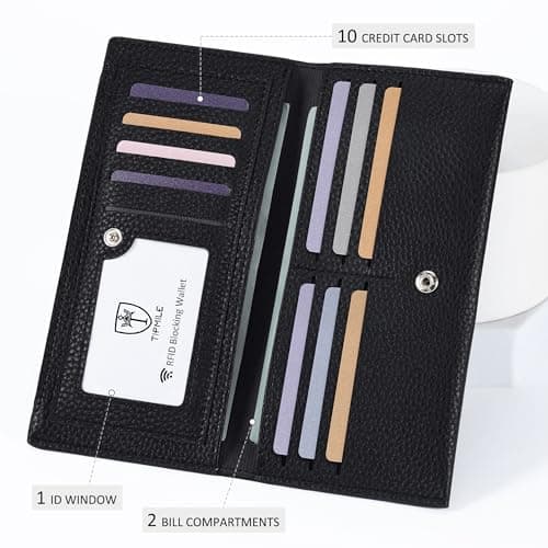 Tipmile Slim Wallet for Women, RFID Blocking Credit Card Holder, Ladies Bifold Wallet with Zipper, Black