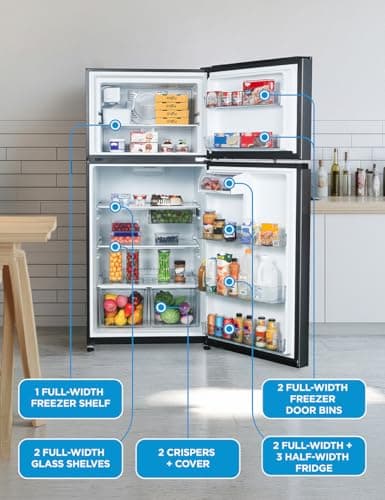 Commercial Cool 20 Cu. Ft. Top Mount Refrigerator with Ice Maker, 2-Door Refrigerator with Top Freezer, Freezer with Icemaker and Adjustable Temperature Control, Energy Star Certified, Black