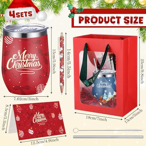 12oz Stainless Steel Coffee Mug, Christmas Cup with Lid and Straw, Pen Card Gift Bag Set, for Colleague Coworker Party Supply Patelai 30 Pcs 2026 Christmas Tumbler Gift Set for Employees B0FN44WP6G