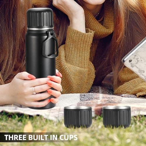 750ml/27 OZ Coffee Thermo with 3 cups, Insulated Water Bottle, Stainless Steel Vacuum Flask Set for Hot and Cold Drinks, Gifts Box