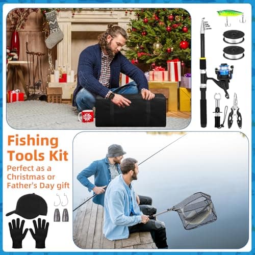 LaRandom Fishing Rod and Reel Combo Telescopic Fishing Pole Kit Collapsible with Plier Lip Gripper Lures Carrier Bag Pre-Loaded Spinning Reel for Beginner Men Travel Saltwater Freshwater