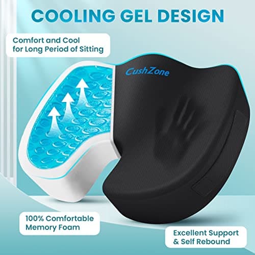 Office Chair Seat Cushion, Cooling Gel Enhanced Memory Foam Cushion for Long Sitting - Back, Sciatica, Coccyx, Tailbone Pain Relief Pillow - for Office, Gaming, Car, Wheelchair - Black, Large