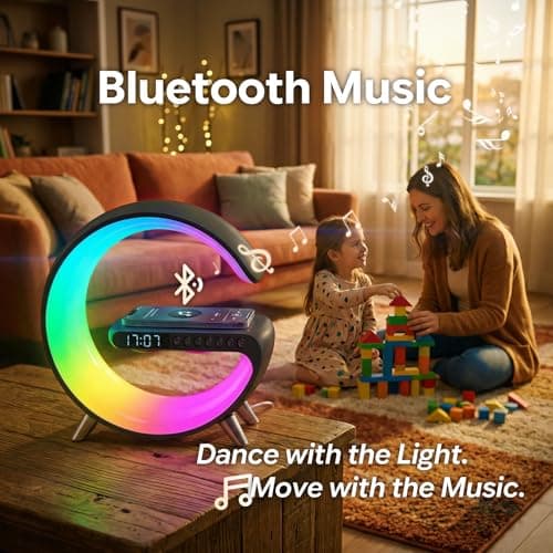 Smart LED Table Lamp for Bedroom with Wireless Charging Bluetooth Speaker, App Controlled Night Light for Kids, Christmas Birthday Gifts for Teens Adults Desk Office Bedroom Decor (Black B0GTYVCXBM