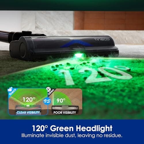 Tineco Pure ONE S50 Pro Cordless Stick Vacuum Cleaner, 200AW Powerful Suction, Zero Tangle Brush, 95Min Runtime, 180° Foldable Tube, 120° Green Light, Easily Tackles Large Debris Stick Vacuum