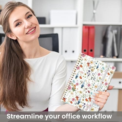 2026 Planner, Weekly and Monthly Calendar Planner for Women, Jan 2026 - Dec 2026, Hardcover Planning Agenda Book with Tabs, Spiral Bound, Inner Pocket, Perfect for School Office Supplies, 6.3" x 8.5" - Wildflowers