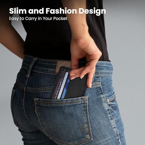 Mayski Credit Card Holder for Women Minimalist Wallet, RFID Blocking Wallets Card Cases, Small Wallets with ID Window for Women Men, Black