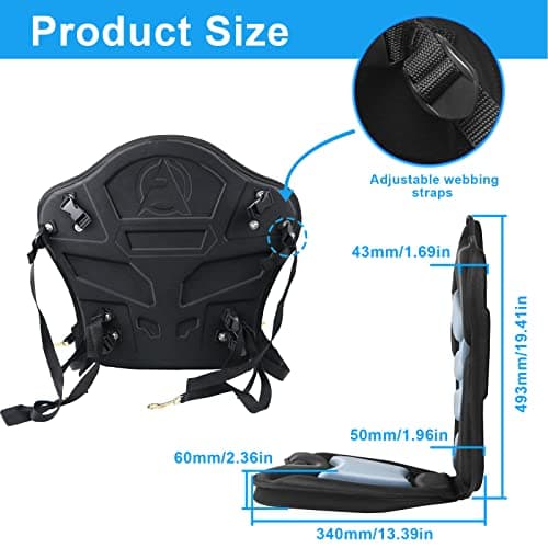 Kayak Seat Deluxe Padded Fishing Boat Seat Deluxe Sit-On-Top Canoe Seat Cushioned - Comfortable Backrest Support Universal Sit with Adjustable Back Strap Detachable Storage Bag