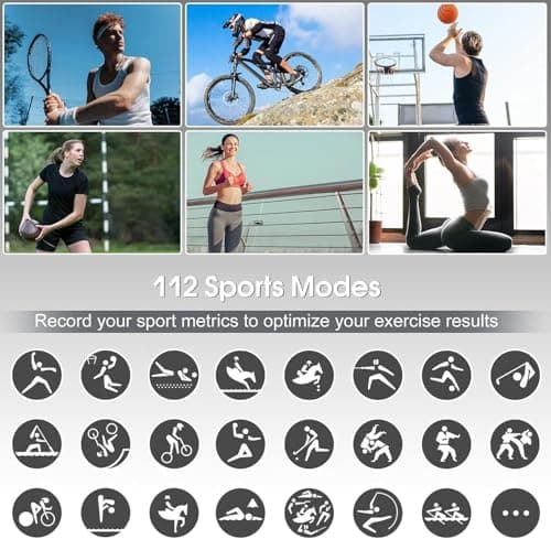 Smart Watch for Men Women, 1.85" TFT-Touch Screen Smartwatch with Call Function, 112 Sport Modes, Fitness Tracker with 24/7 Heart Rate/Sleep Monitor, IP68 Waterproof, Fitness Watch for Android/iOS