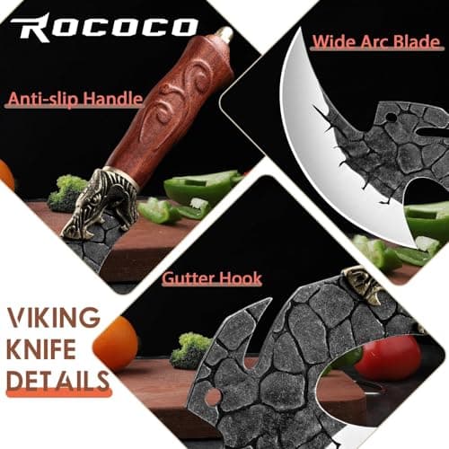 ROCOCO Viking Cleaver Knife Butcher Meat Cutting Boning Knife Hand Forged Chinese Kitchen Axe with Sheath Home Outdoor BBQ Camping Chirstmas Birthday Chirstmas Mother Father Gift Men