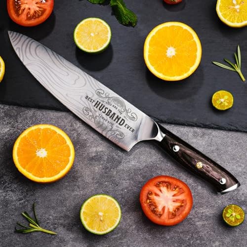 Anniversary Men Gifts for Him Husband, 8 inch Professional German Stainless Steel Chef Knife, Engraved Best Husband Ever Knife Gift, Christmas Anniversary Birthday Gifts for Men Husband