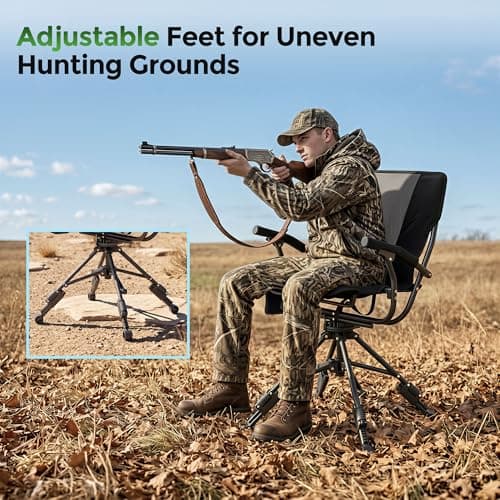 ALPHA CAMP Folding Hunting Chair Waterproof Swivel Hunting Blinds Chair 360 Degree Silent Hunting Seat with Adjustable 4 Legs Height and Armrests 330LBS Capacity for Hunting Camping