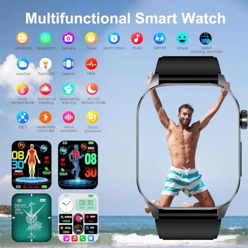 Advanced Health Smartwatch for Women Men with Real-Time Monitoring of Heart Rate, Blood Oxygen, Body Temperature, Blood Pressure, Sleep Auality and Stress Levels.Always-On Display, for Android & iOS