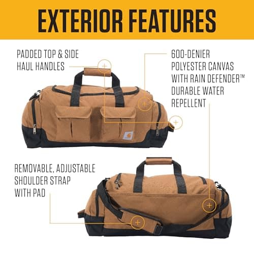 Carhartt 40L Utility Duffel, Heavy-Duty Gear Bag for Jobsite, Gym, & Travel, Duffel Bag (Carhartt Brown), 40L