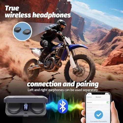 Motorcycle Bluetooth Headset with Charging Case, Helmet Bluetooth Speaker with Microphones & Remote Control, 1900mAh Battery, 50Hours Work Time, True Wireless Headsets for Riding and Skiing