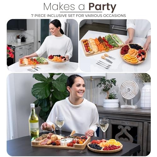 Meat Cheese Platter, Movie Nights, Family Gatherings, BBQ Picnic Essentials, Dinner Party Hosting Appetizer, Wine Nights Charcuterie Boards Set, Bamboo Cheese Tray with Serving Accessories B0CJH76S39