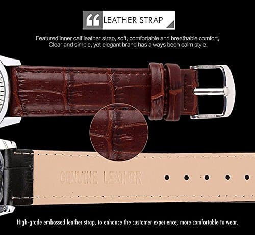 SKMEI Business Men’s Quartz Wristwatches Roman Numeral Leather Band Casual Water Resist Analog Watches