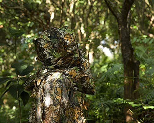 Ginsco Ghillie Suit Full Face Mask Gloves Set, 3D Leafy Camo Suit for Men, Outdoor Hunting Photography