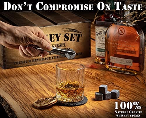 Mixology & Craft Whiskey Gift Set, Whiskey Glass Set with Rustic Wooden Crate, 8 Granite Whiskey Rocks Chilling Stones, 10oz Crystal Glasses | Great Holiday, Secret Santa or White Elephant Gift B08F7NRWQX