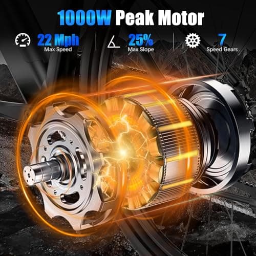 Electric Bike for Adults, 1000W Peak Motor, 60 Miles 22Mph Electric Bike, 26" Commuter E Bikes with 48V Built-in Removable Battery, Step-Thru Ebike, Adjustable Stem, 7-Speed & Front Suspension