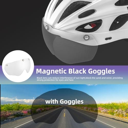 ROCKBROS Bike Helmet for Adult Men Women with Suggested Fit 58-65cm, Detachable Magnetic Goggles & Sun Visor, Lightweight with Adjustable Side and Chin Strap, Suitable for Myopia Glasses