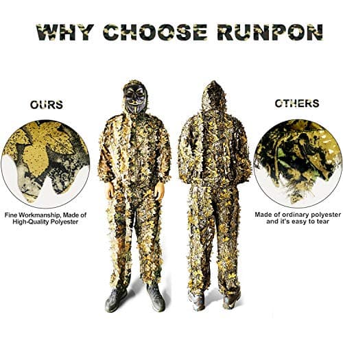 Ghillie Suit Outdoor Leafy Suit for Hunting Super Lightweight Hooded Camouflage Including Clothes Gloves Face Mask and Bag