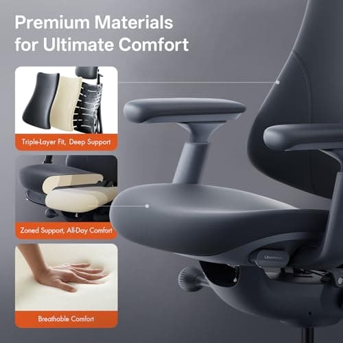 LiberNovo Dynamic Ergonomic Desk Chair + StepSync Footrest Bundle - Comfy Home Office Chair with Adaptive Lumbar Support, 160° Recline & Built-in Spine Stretch, Black+48cm