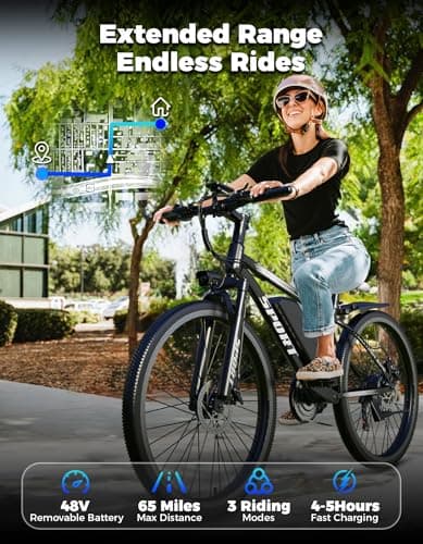 Electric Bike for Adults, 1500W Peak Mountain Ebike with 25 MPH, 65 Miles Range, 7 Speeds, 48V 10Ah Removable Battery 26" Ebike for Commute