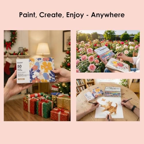 High Pigment Paints, Blendable Colors, Portable Travel Case, Painting, Sketching, Illustration, Beginner And Hobby Artists Grabie 50 Color Watercolor Paint Set with Brush Pens B0BJPQ3TKS