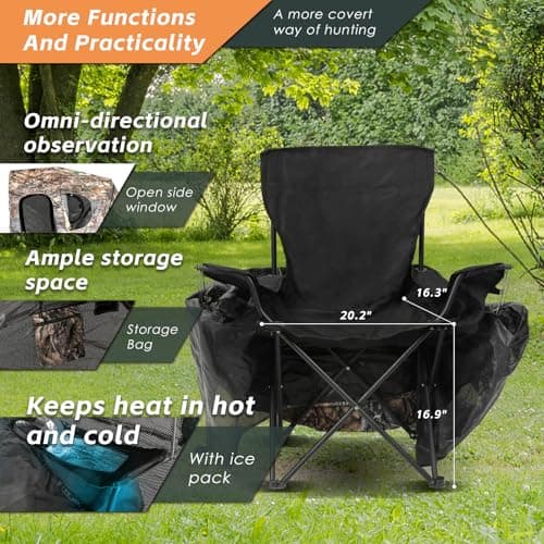 FUNHORUN Hunting Chair Blind, 1/2 Man One-Way See Through Ground Blind, Portable 1/2 Person Camouflage Chair Tent with Carrying Bag