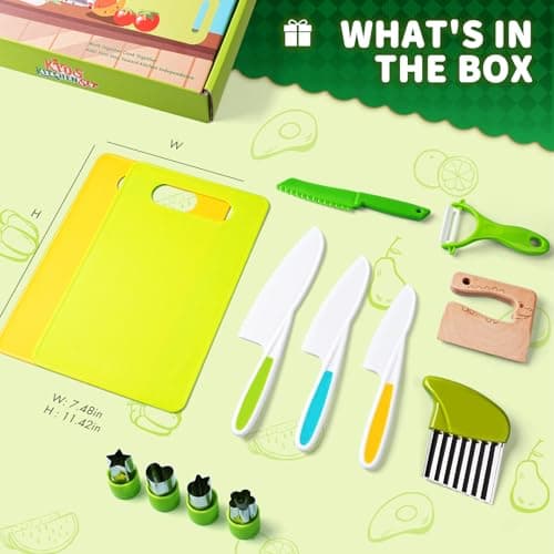13 Pieces Montessori Kitchen Toys for Toddlers-Kids Cooking Sets Real-Toddler Toys Set for Real Cooking with Plastic Children Safe Knives Crinkle Cutter Kids Cutting Board B0CY2BZ96Q
