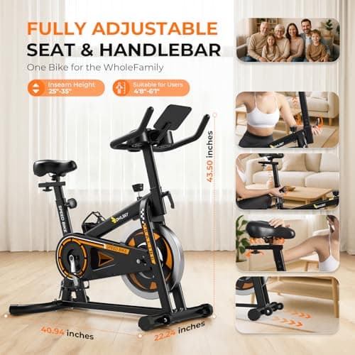OWLSKY Exercise Bike with APP, Stationary Bike for Home, 300 lbs Capacity Quiet Indoor Cycling Bike Gym Cardio Workout, Adjustable Seat & Tablet Holder