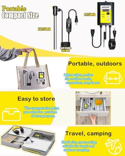 2000W Bathtub Heater | Pool Heater for Above Ground Pools, Portable Extra Baptistry Heaters for Baptismal Water Warmer, Inflatable Hot Tubs Warmer -120V Immersion Water Heaters for Bathtub