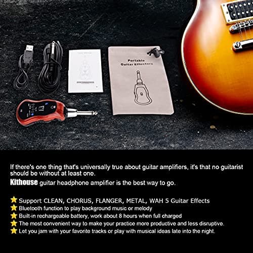 Kithouse B6 Guitar Headphone Amp Mini Plug Guitar Amplifier Bluetooth Rechargeable For Electric Travel Pocket Guitar With Reverb/Chorus/Flanger/Overdrive/Wow Wah 5 Effects(Mahogany Color)
