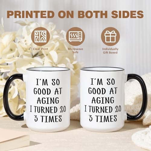 Aurahouse 60th Birthday Gifts for Women Men Mug, Funny Gift Ideas for 60th Birthday Women, 60 Year Old Birthday Gifts for Women Men Mom Dad Sister Friend Aunt, Turned 20 3 Times Coffee Cup Decorations