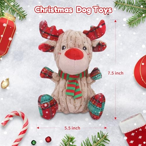 loncoldy Christmas Dog Toys, Funny Squeaky Reindeer Toy with Crinkle Paper Attract Pets, Interactive Plush Chew Toys, Adorable Christmas Elk Dog Gifts for Small Medium Large Dogs B09QHY2RQH