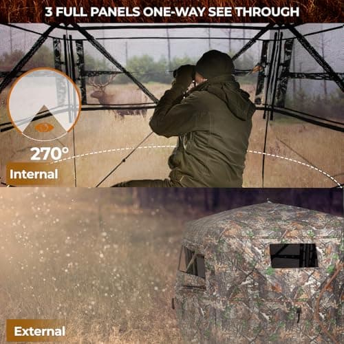 HUNTSEN Hunting Blind 270 Degree See Through Ground Blind - 2-3 & 3-4 Person Pop Up Deer Blind for Hunting with Carrying Bag - 300D Reinforced Portable Durable Blind for Turkey and Deer