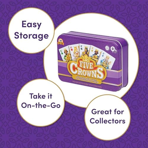 Five Crowns Collectible Tin – Card Game for Kids and Adults, Family Game Night, The Game isn’t Over Until the Kings Go Wild, 5 Suited Rummy Style Card Game, 1-7 Players, Ages 8+