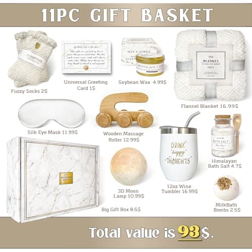 Gift Baskets for Women,11PC Care Package with Moon Lamp,Grief,Get Well Soon After Surgery,Birthday,Think of You,Thank You,Sympathy