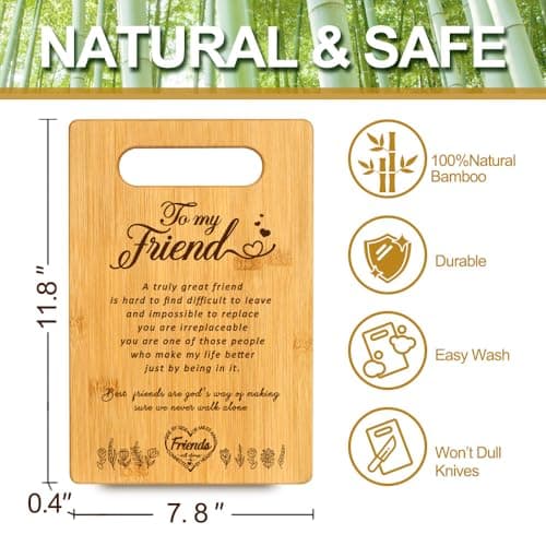 Best Friendship Birthday Gifts for Women Thank You Gifts for BFF Best Friend Kitchen Decoration Gifts for Bestie, Bamboo cutting board for Friend Christmas Gifts, Inspirational Quote Gifts from friend