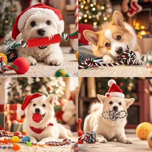 Beiker Christmas Dog Toys Bulk 15 Pack, Puppy Chew Toys for Teething Small Medium Puppies, Holiday Christmas Themed Presents Gifts Box Including Variety Tough Rubber and Rope Toys B0DG8WK4KW