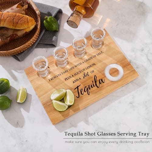 Tequila Shot Board Shot Glasses Serving Tray with Salt Rim Funny Shot Glasses Holder,Tequila Gifts for Housewarming,Liquor, Parties,Bar,Restaurant