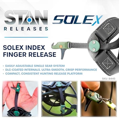 Stan SoleX Index Finger Archery Bowhunting Release - Buckle Wrist Strap Open Hook Trigger Aid with Single-Sear Design, Adjustable Length, Travel & Tension