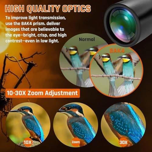 10-30x50 Zoom Binoculars for Adults, High Powered Military Binoculars for Bird Watching Traveling Hunting Concerts with Large View,BAK4,FMC Lens,Clear Low Light Vision at Night