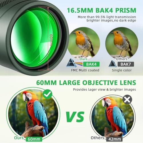 Pankoo 12x60 HD Monocular Telescope for Adults high Powered | Comes with Smartphone Adapter Tripod Hand Strap | Suitable for Bird Watching Sports Hiking Traveling