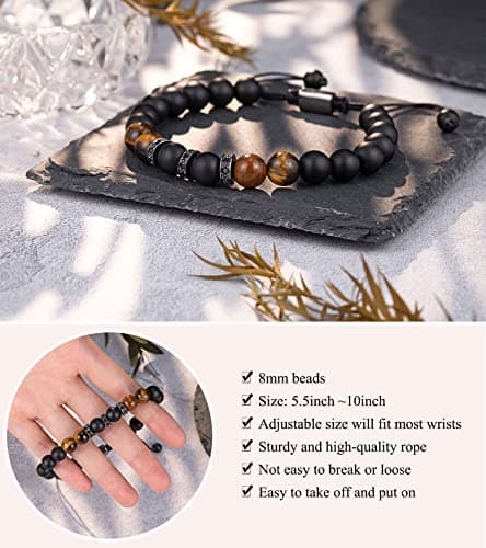 UNGENT THEM Mens Natural Stone Adjustable Bracelet for Men, Anniversary Birthday Christmas Graduation Gift for Him, Son, Brother, Husband, Boyfriend...