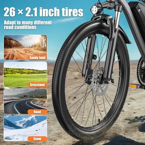 Electric Bike for Adults, 26" Commuter Ebikes with 7-Speed Gears, 25MPH Lightweight E Bike, 720W Peak Motor, 375Wh Removable Battery, 50 Miles Range, Electric Mountain Bicycle for All Terrain