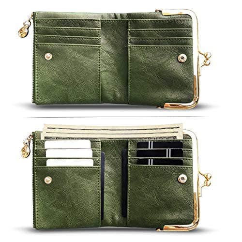 AOXONEL Womens Wallet Small Rfid Ladies Compact Bifold Leather Vintage Coin Purse With Zipper and Kiss Lock
