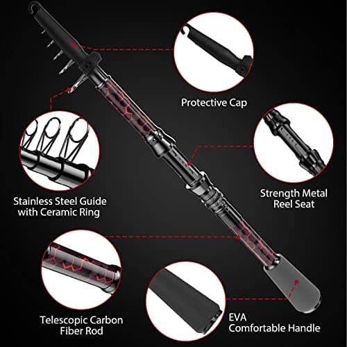 Fishing Rod and Reel Combos, Unique Design with X-Warping Painting, Carbon Fiber Telescopic Fishing Rod with Reel Combo Kit with Tackle Box, Best Gift for Fishing Beginner and Angler