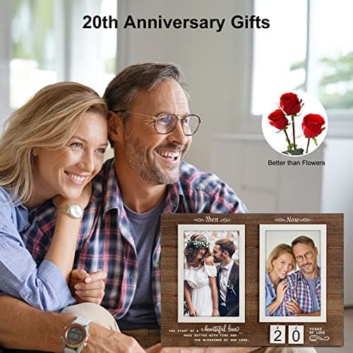 Then & Now Anniversary Picture Frame, 1-99 Years Wedding Gift Ideas - Anniversary Wood Photo Frame, Engagement Bridal Shower Gifts with Sentimental Quote - Holds 2 4x6 Inches Photos (Then & Now)